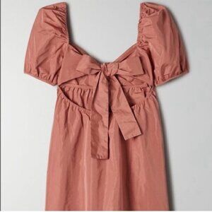 Aritzia WILFRED Heirloom Pink Puffy Sleeve Tie Back Opera Dress Size S